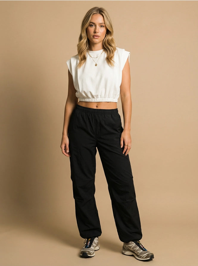White Padded Shoulder Crop Top - Little Jill & Co.
