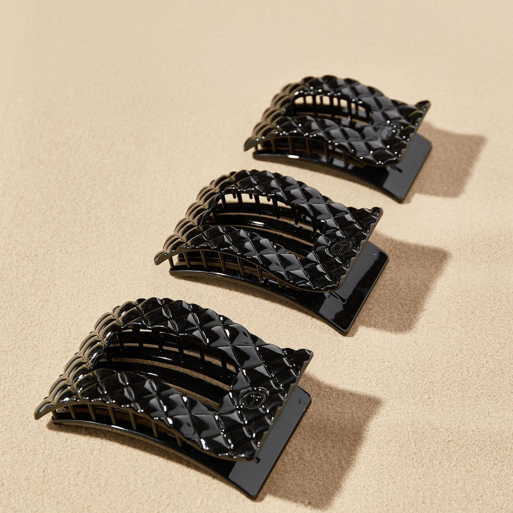 Flat Rectangle Hair Clip | Large | Jet Black Quilted