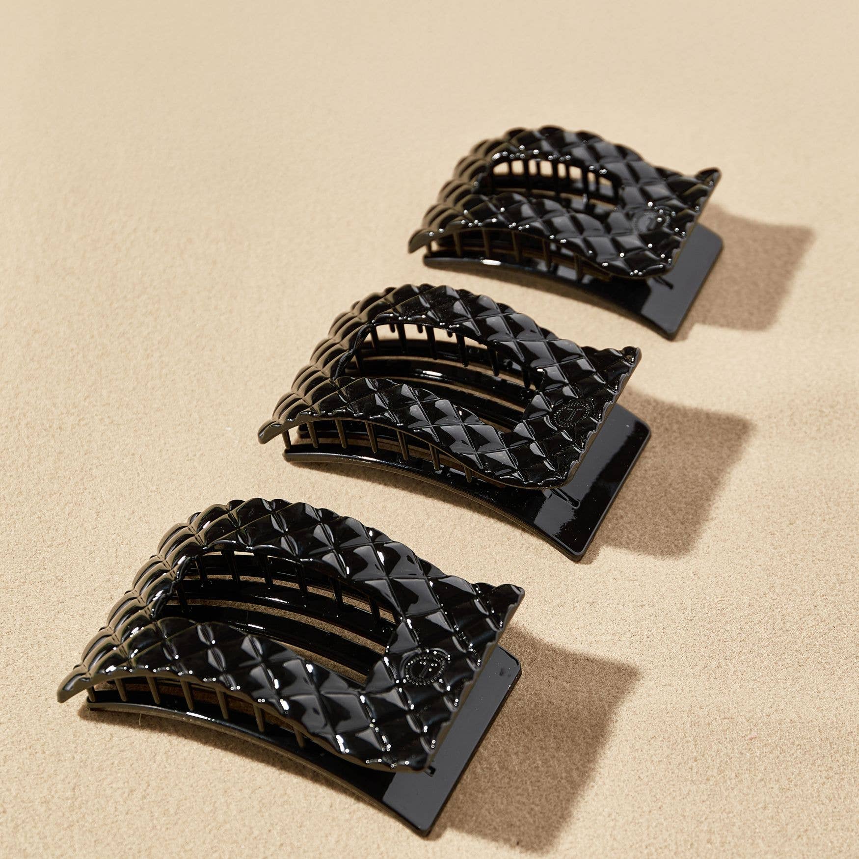 Flat Rectangle Hair Clip | Large | Jet Black Quilted
