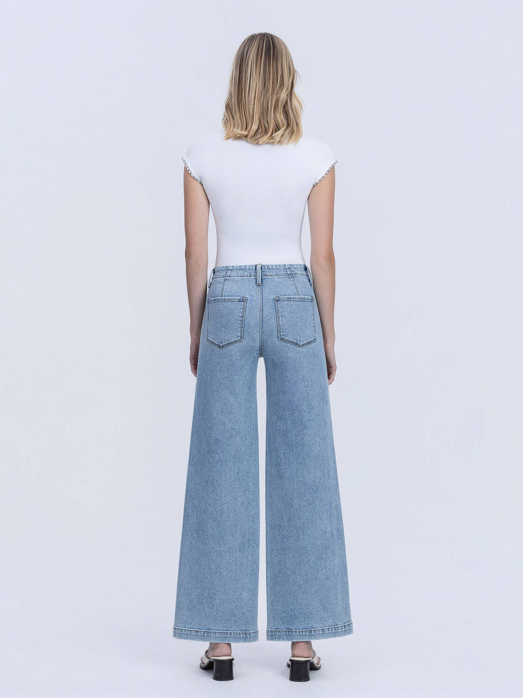 HIGH RISE TROUSER HEM TWIST WIDE LEG JEANS F9073