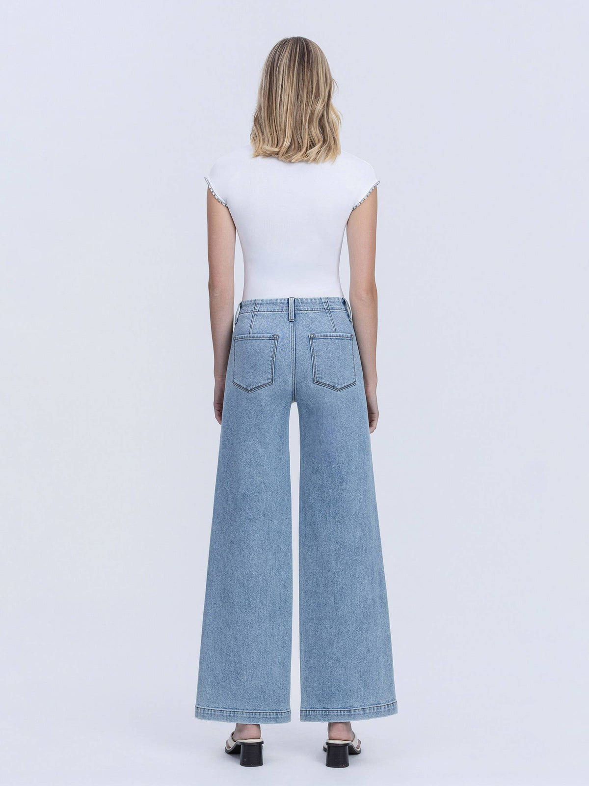 HIGH RISE TROUSER HEM TWIST WIDE LEG JEANS F9073