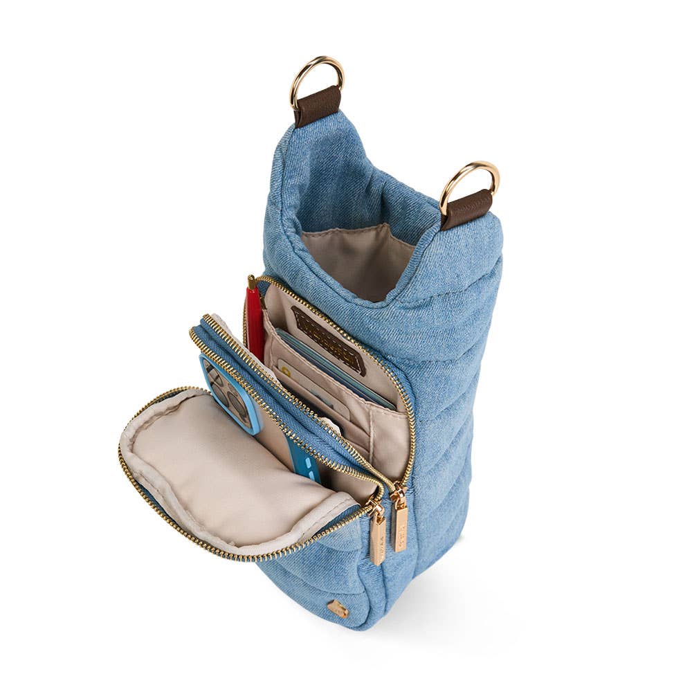 Light Denim HydroBag® with Gold Hardware and Denim overlaid Vegan Leather Strap - Little Jill & Co.