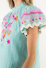 Flutter Sleeve Embroidered Detail Textured Top