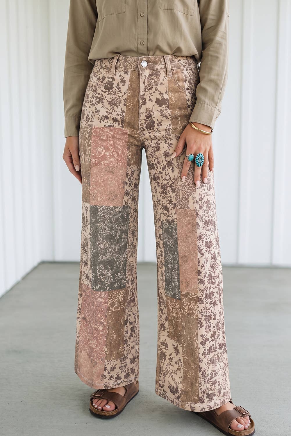 Western Floral Patchwork Straight Jeans