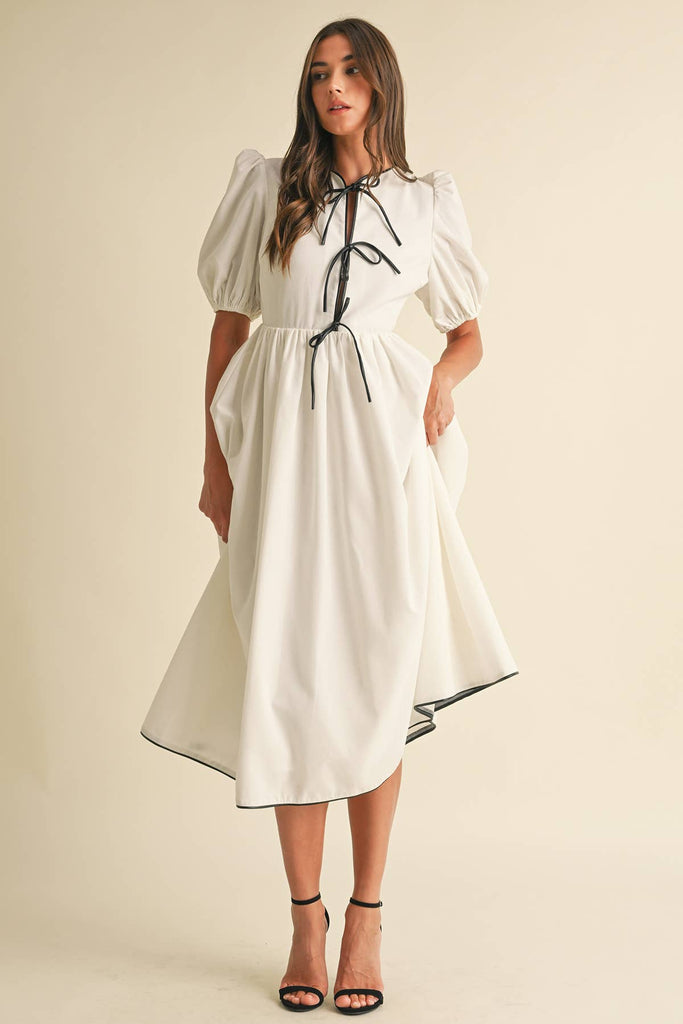 Bow Tie Short Sleeve Midi Dress