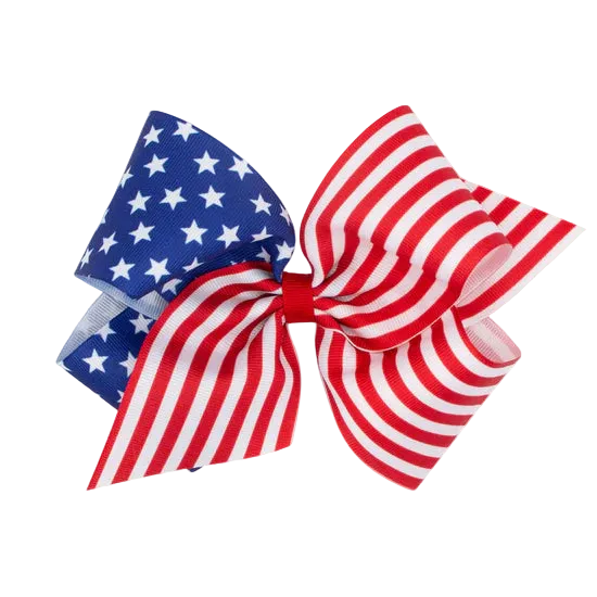 King Patriotic Stars and Stripes Print Hair Bow