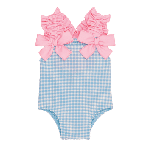 Blue Crinkle Check Swimsuit - Little Jill & Co.