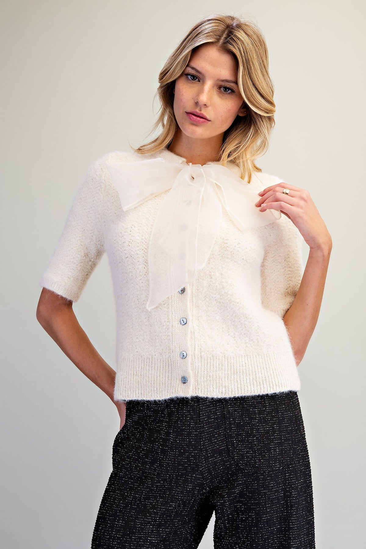 Bow Short Sleeve Cardigan