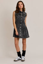 SLEEVELESS MINI DRESS IN DENIM FABRIC - Little Jill & Co.