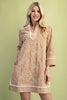 Embroidered Tan Notch Neck Dress