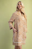 Embroidered Tan Notch Neck Dress