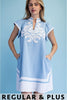 Linen Baby Blue Emb. Dress