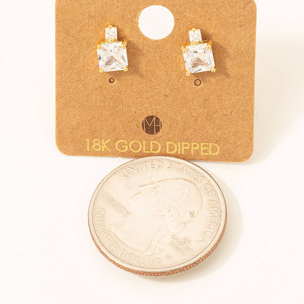 Gold Dipped Square Rhinestones Stud Earrings
