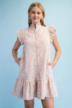 Glossy Emb. Ruffle Dress Soft Pink