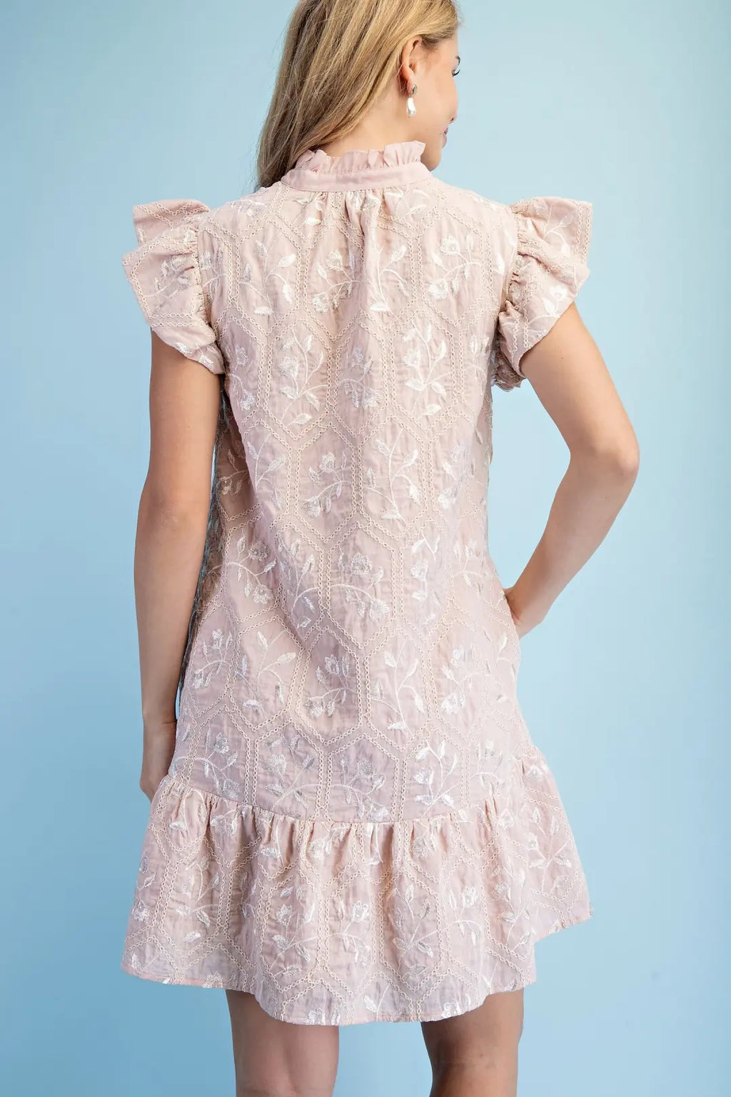 Glossy Emb. Ruffle Dress Soft Pink