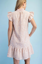 Glossy Emb. Ruffle Dress Soft Pink