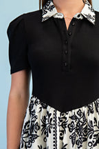 Half Button Shirt Dress Black