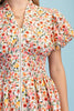 Rose Print Puff Sleeve Mini Dress