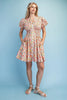 Rose Print Puff Sleeve Mini Dress