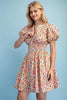 Rose Print Puff Sleeve Mini Dress