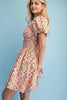 Rose Print Puff Sleeve Mini Dress