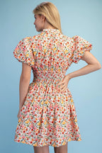 Rose Print Puff Sleeve Mini Dress
