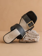 The Havana Black | Bamboo Buckle Heel