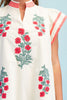 Floral Emb. V-Neck Dress Coral
