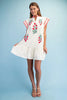 Floral Emb. V-Neck Dress Coral