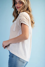 Ruched Short Sleeve Stone
