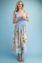 Baby Blue Floral Print Midi Dress