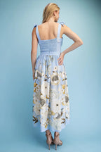 Baby Blue Floral Print Midi Dress