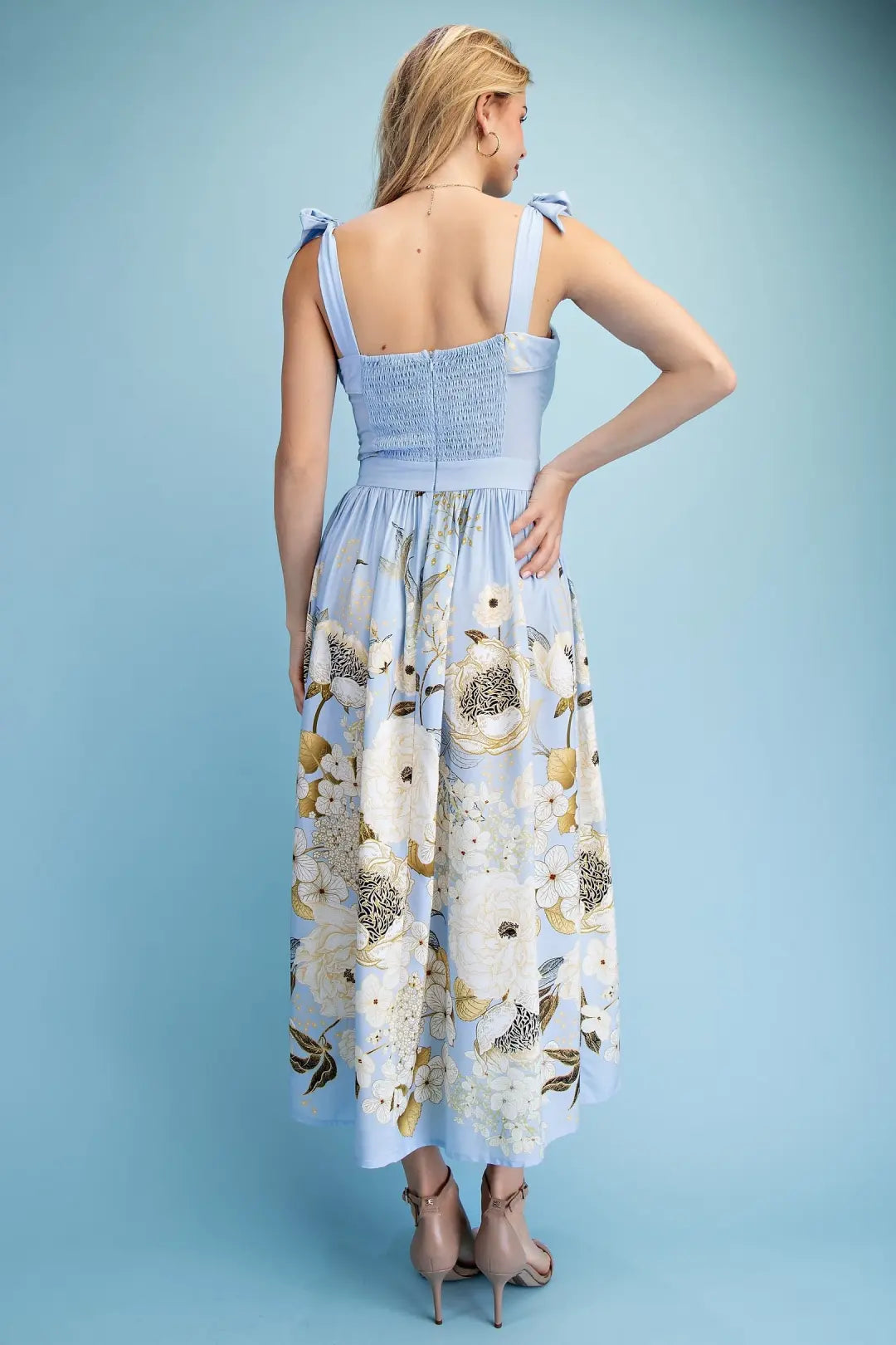Baby Blue Floral Print Midi Dress