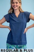 Tranpunto Stitched VNeck Blouse