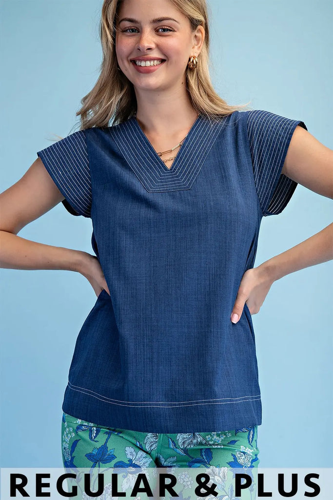Tranpunto Stitched VNeck Blouse