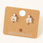 Gold Dipped Square Rhinestones Stud Earrings