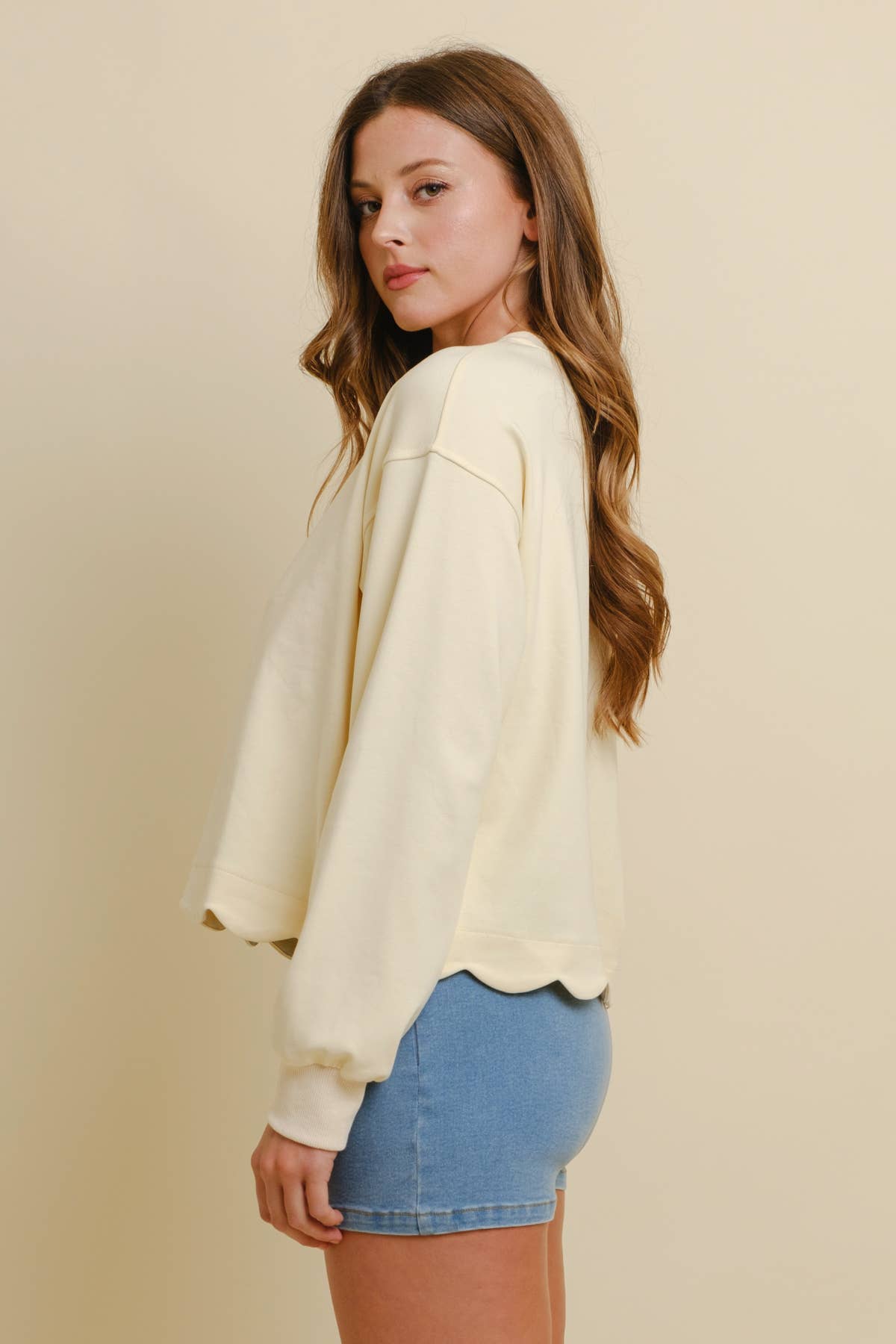 Scalloped Trim Long Sleeve