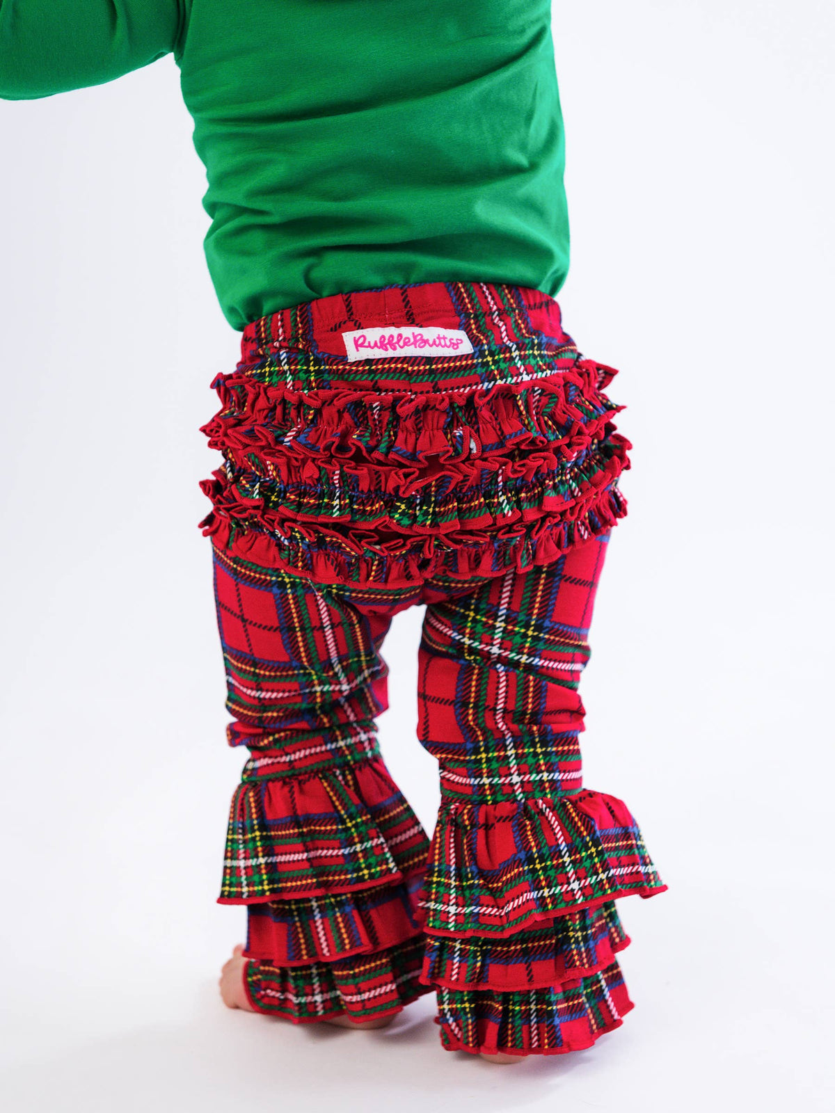 Toddler Girls Red Nicholas Plaid Ruffle Flare Pants with Signature Rear Ruffles