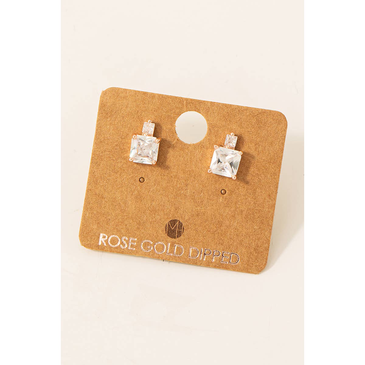 Gold Dipped Square Rhinestones Stud Earrings