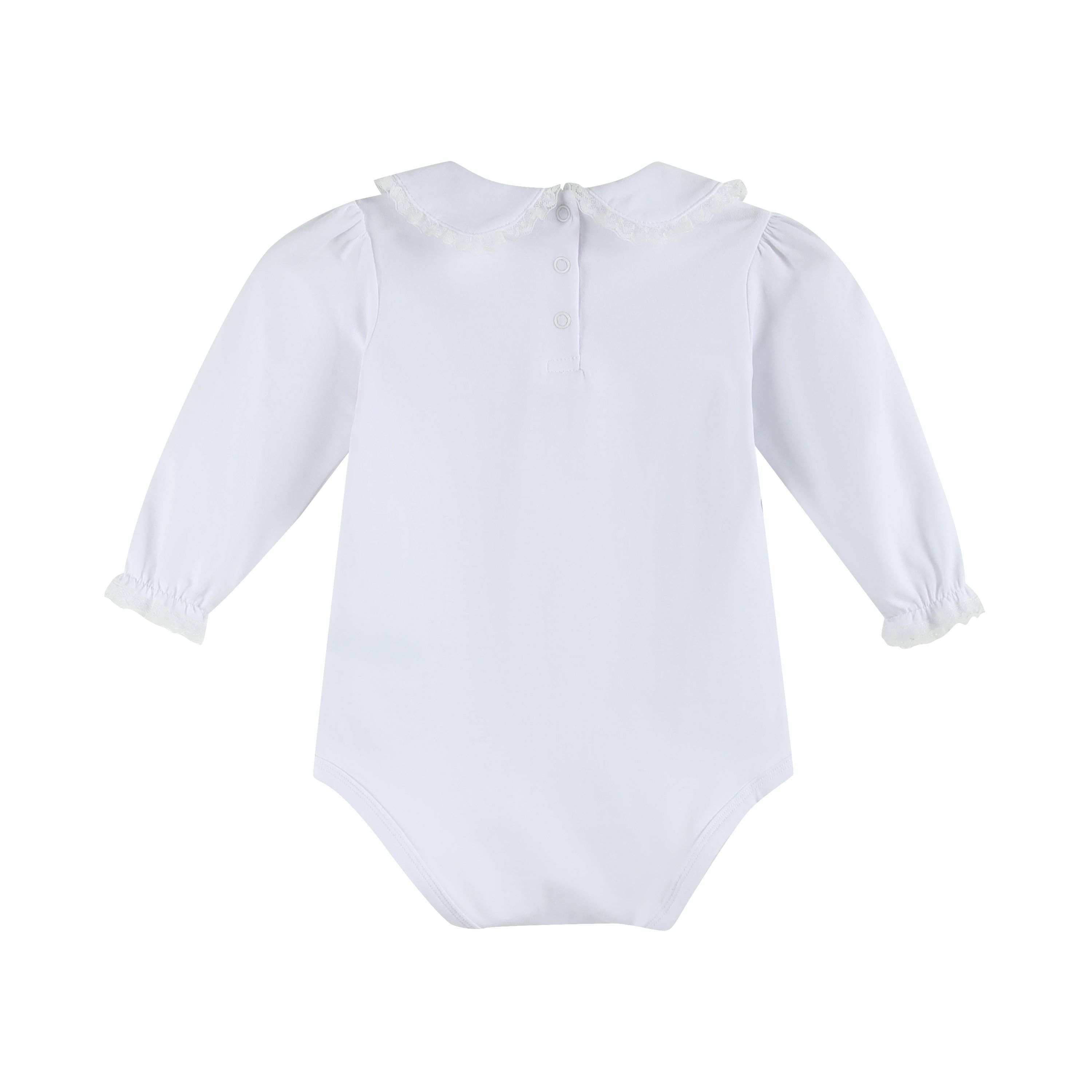 White Lace Collared Girls Long Sleeve Bodysuit Romper