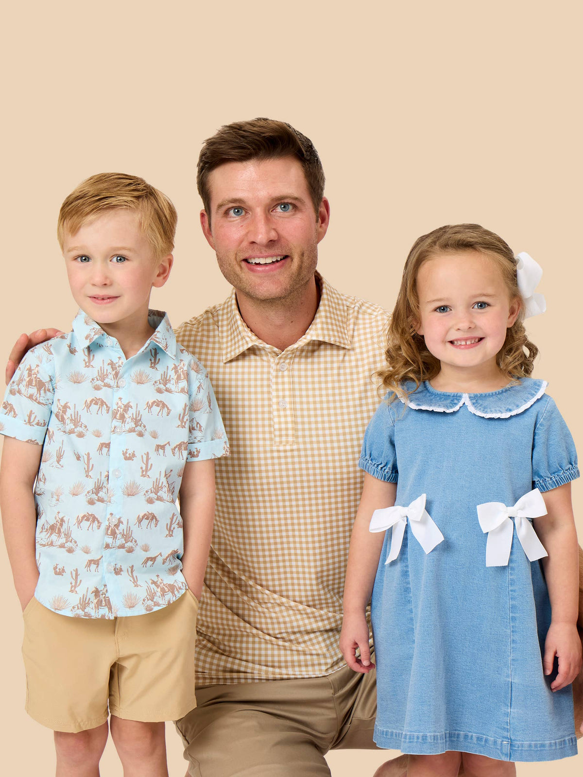 Girls Light Wash Stretch Denim Peter Pan Ruffle Bow Short Sleeve Dress