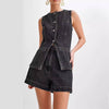 Ladies Denim Sleeveless Tank Top and Shorts Sets 16881