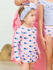 Pink Whale Scallop LS Rash Guard Bikini