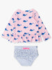 Pink Whale Scallop LS Rash Guard Bikini