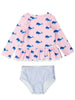 Pink Whale Scallop LS Rash Guard Bikini
