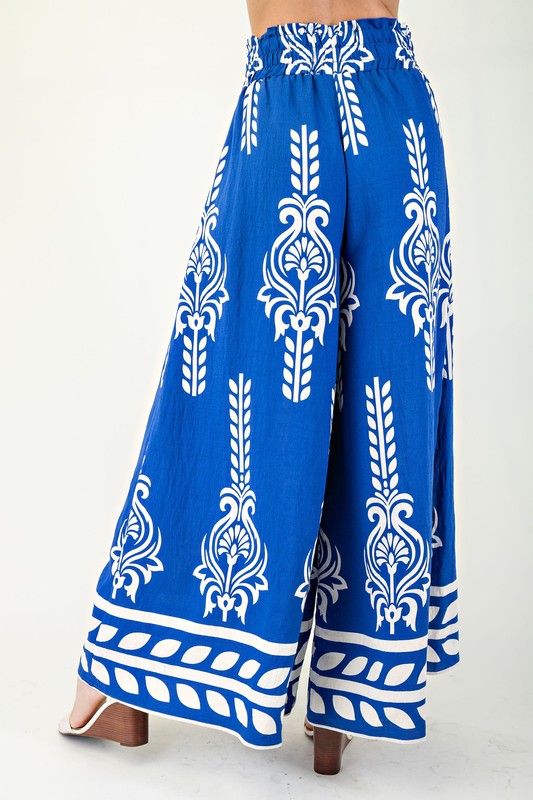 Printed Wide Leg Long Pants With An Elastic Waist