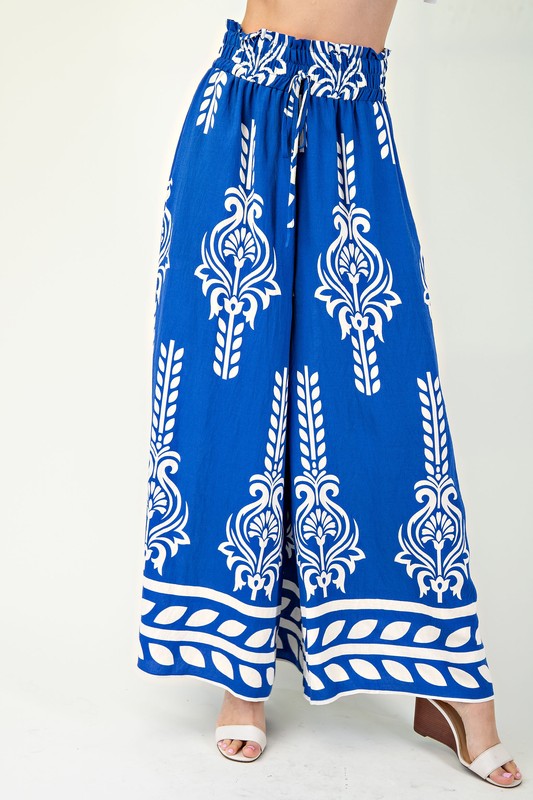 Printed Wide Leg Long Pants With An Elastic Waist
