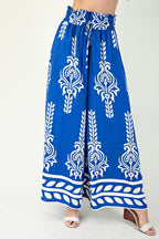 Printed Wide Leg Long Pants With An Elastic Waist