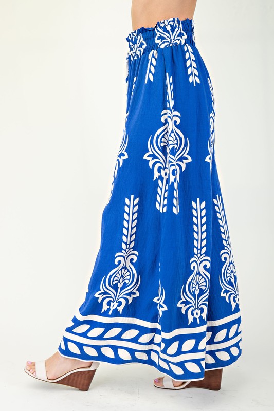 Printed Wide Leg Long Pants With An Elastic Waist