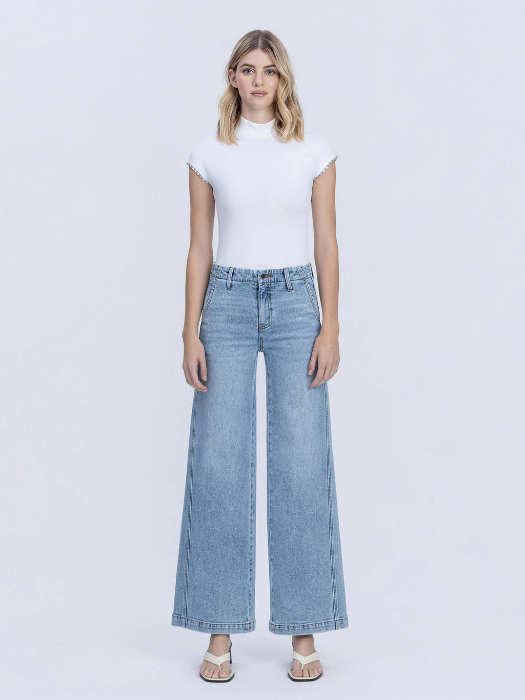 HIGH RISE TROUSER HEM TWIST WIDE LEG JEANS F9073